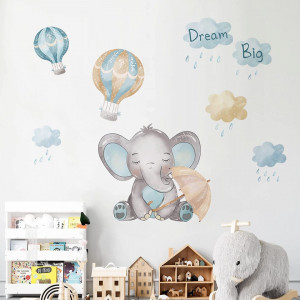Set de stickere pentru perete Bdecoll, 3 foi, model elefant, vinil, multicolor