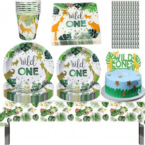 Set de vesela pentru 10 persoane Jinsen, verde/alb, hartie, 61 piese
