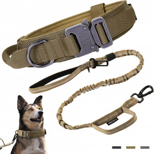 Set zgarda si lesa pentru caine Amai Keto, nailon, verde army, marimea L
