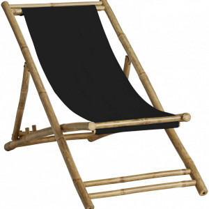 Sezlong pliabil Mandisa, bambus/panza, maro/negru, 112 x 80 x 60 cm