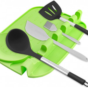 Suport anti-picurare pentru 4 ustensile de gatit Ossky, silicon, verde, 25 x 19 x 3 cm