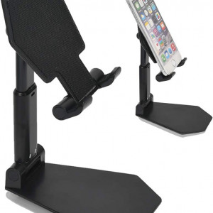 Suport reglabil pentru telefon, plastic/metal, negru, 15,5 cm