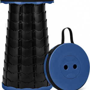 Taburet pliabil telescopic Ekkong, polipropilena, negru/albastru, 24,5 x 45 cm