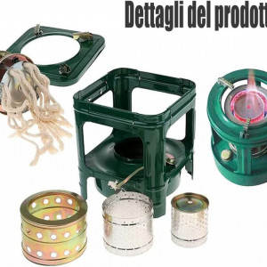 Aragaz pentru camping Lincheer, metal, verde/argintiu, 18,5 x 17,5 cm