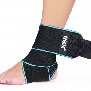 Bandaj reglabil pentru glezna Crenze, nailon, negru/albastru