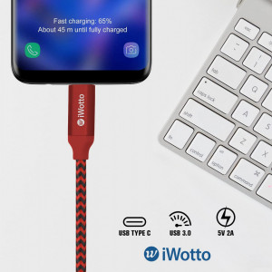 Cablu USB tip C pentru Samsung, Xiaomi, Huawei, PS4, Xbox Iwotto, incarcare rapida,rosu, nailon, 1 M