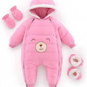 Costum pentru bebelusi cu manusi si papuci Balipig, poliester, roz, 6-9 luni