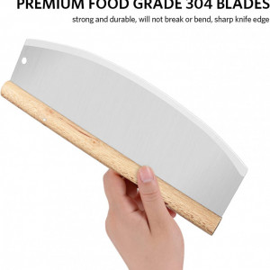 Cutit pentru taiat pizza Asdirne, lemn/otel inoxidabil, argintiu/natur, 28 x 11 cm