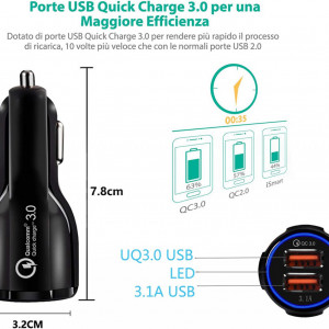 Incarcator auto CYchen, 2 porturi USB 3.0/3.1A, LED, negru, 7,8 x 3,2 cm