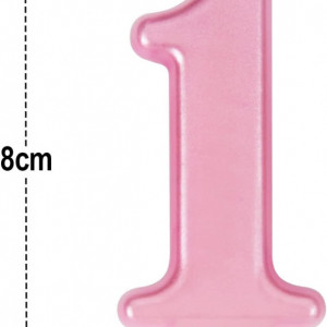 Lumanare pentru tort UVTQSSP, cifra 1, ceara, roz, 8 cm