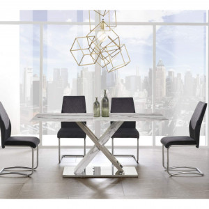 Masa de living Marble by Home Affaire, sticla/ MDF/ metal, efect marmura/ argintiu, 180 x 90 x 78 cm