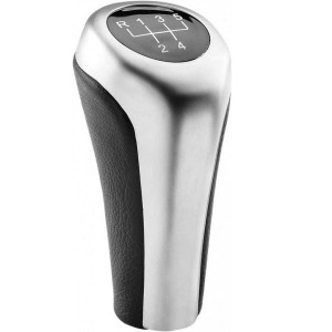 Nuca schimbator de viteze cu 5 trepte Asiv, pentru BMW, piele naturala, argintiu/negru, 12 x 6,5 cm