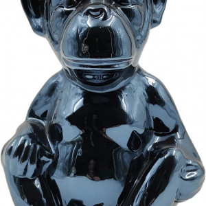 Obiect decorativ maimuta Casaido, negru, ceramica, 19,4 x 13,7 x 12 cm
