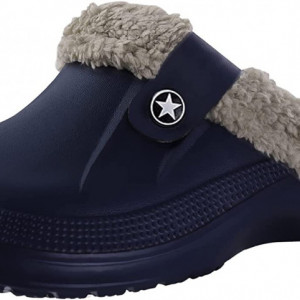 Papuci cu blana Coswind, cauciuc/textil, albastru /gri, 42-43