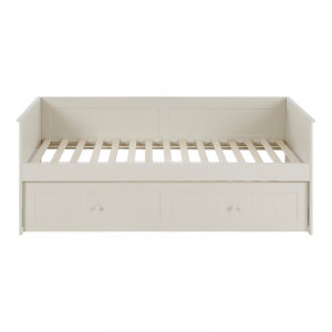 Pat extensibil Glastonbury, lemn masiv, alb piatra, 80 x 198 x 97,5 cm