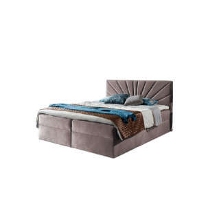 Pat matrimonial boxspring Larry, cu topper, roz, 105 x 120 x 200 cm