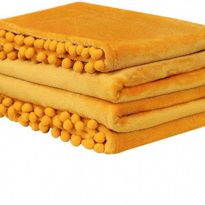 Patura moale si usoara PICCOCASA, microfibra, galben, 200 x 230 cm