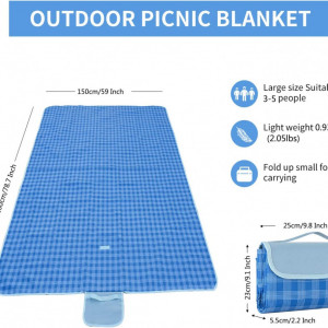 Patura picnic TKLake, PVC/tesatura oxford, albastru/alb, 150 x 200 cm