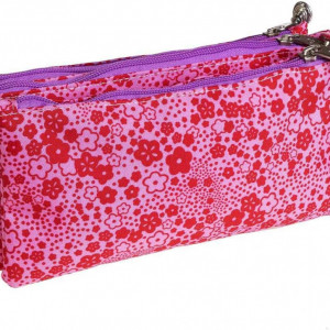 Penar cu 3 compartimente Busquets, roz, textil, 21 x 11 x 5 cm