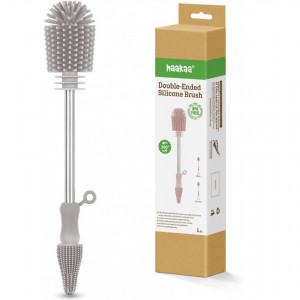 Perie de curatare pentru sticle Haakaa, silicon/otel inoxidabil, gri, 26,4 x 4,3 cm