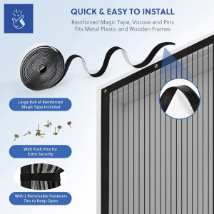 Plasa magnetica pentru insecte Vamcheer, poliester, negru, 110 x 220 cm