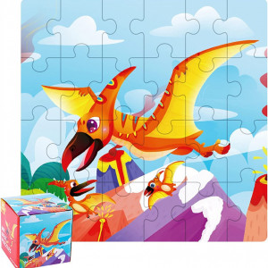 Puzzle pentru copii MazCo, model dinozaur, lemn, multicolor, 14 x 14 x 0,5 cm