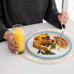 Set 4 naproane pentru farfurii VINILITE , bumbac/poliester, portocaliu/albastru, lavabil, 33cm