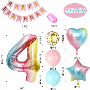 Set aniversar cifra 4 Hongfago, multicolor, folie/latex, 32 piese