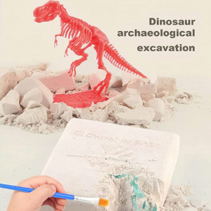 Set cu schelet de dinozaur si kit de cautare Sipobuy, plastic, rosu, Fosila-Tyrannosaurus, 17,3 x 10,5 cm