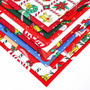 Set de 10 bucati de material imprimat pentru mestesuguri Qpout, textil, multicolor, 25 x 25 cm