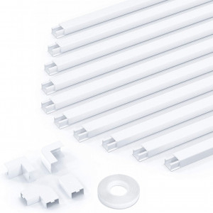 Set de 10 conducte autoadezive pentru mascare cabluri kinkaivy, PVC, alb, 40 x 1 x 1,5 cm
