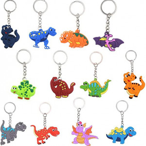 Set de 12 brelocuri pentru copii JAHEMU, model dinozaur, silicon/otel inoxidabil, multicolor4-7 cm
