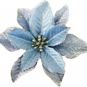 Set de 12 flori cu sclipici pentru bradul de Craciun Crazy Night, albastru, textil, 5,1 cm