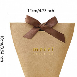 Set de 12 pungi cadou Light feather, hartie, alb/maro, 12 x 10 cm