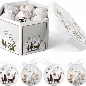 Set de 14 globuri de Craciun ABXMAS, plastic, alb/auriu/negru, 7,5 cm