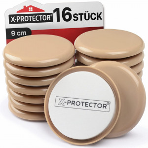 Set de 16 planoare pentru mobilier greu X-Protector, plastic, maro, 9 cm