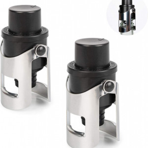 Set de 2 dopuri etanse pentru sticlele de vin MAEXUS, otel inoxidabil/ABS, negru/argintiu, 76 mm