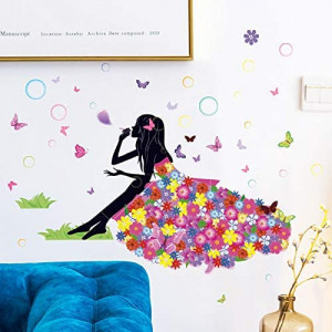 Set de 2 foi cu autocolante de perete Kibi, flori, multicolor, vinil, 35 x 50 cm