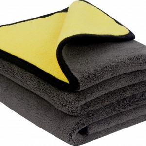 Set de 2 lavete de lustruire auto VIVOTE, microfibra, galben/gri, 45 x 38 cm