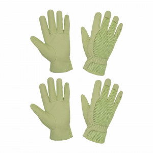 Set de 2 perechi de manusi pentru gradinarit FACELANDY, piele, verde, S