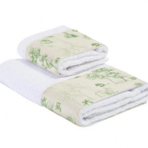 Set de 2 prosoape Toile de Jouy Verde, textil, alb/verde