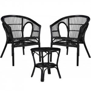 Set de 2 scaune si o masuta pentru gradina Zambia, ratan, negru