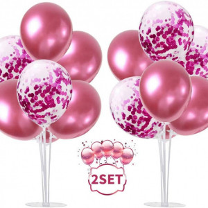 Set de 2 standuri cu 16 baloane JIASHA, acrilic/PVC/latex, alb/roz