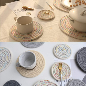 Set de 2 suporturi pentru cana/castron DAFROH, bumbac, rotund, multicolor, 12 cm / 18 cm