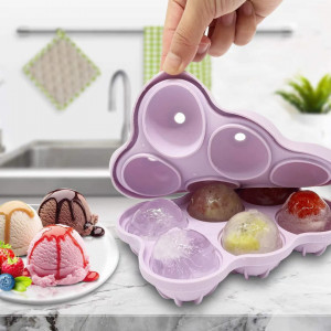Set de 2 tavi pentru cuburi de gheata sferice Theuwnee®, silicon, mov, 18,5 x 14 cm
