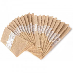 Set de 20 de suporturi pentru tacamuri Alnicov, iuta/dantela, bej/alb, 22 x 10 cm