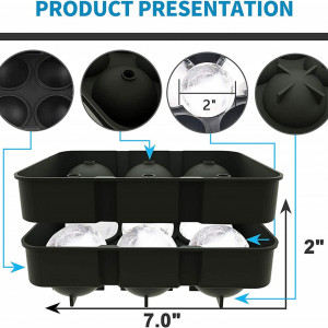 Set de 3 forme pentru cuburi de gheata ZHIYUANFANG, silicon, negru