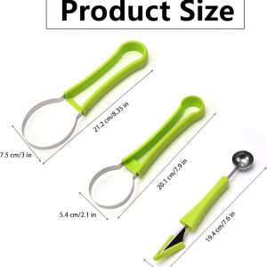 Set de 3 instrumente de sculptura in fructe Cisolen, plastic/otel inoxidabil, verde/argintiu, 21,2 x 7,5 cm/20,1 x5,4 cm/ 19,4 x 2,8 cm