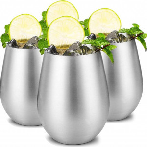 Set de 4 pahare pentru vin WenZBros, otel inoxidabil, rosu/alb, 11,5 x 3,8 x 6,8 cm