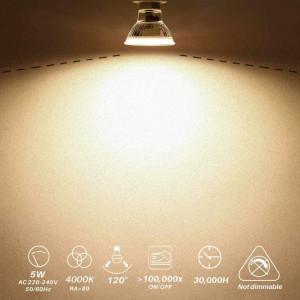 Set de 6 becuri Wenscha, LED, metal/plastic, alb, GU10, 5W, 4000 K